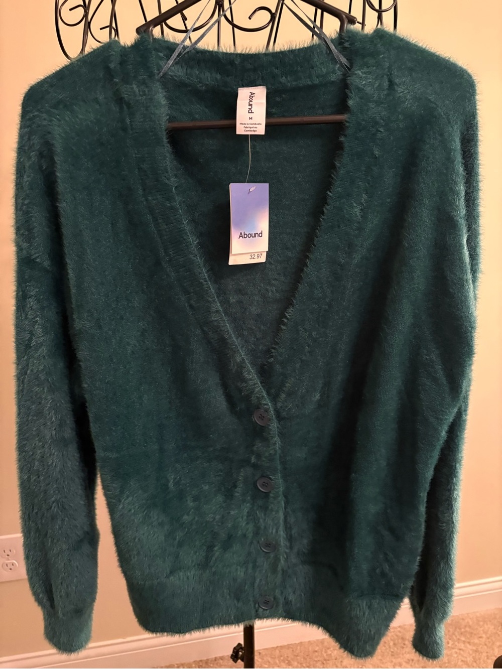 Abound Teal/Green Fuzzy V-Neck Button-Front Cardigan